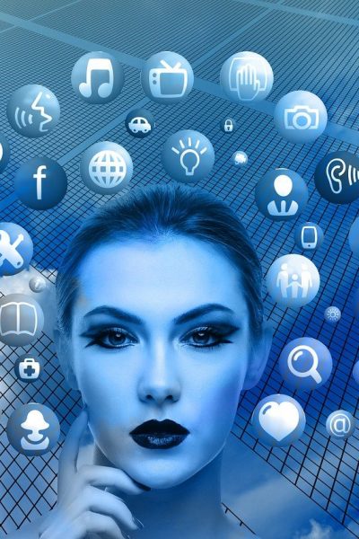 woman face and social Icons